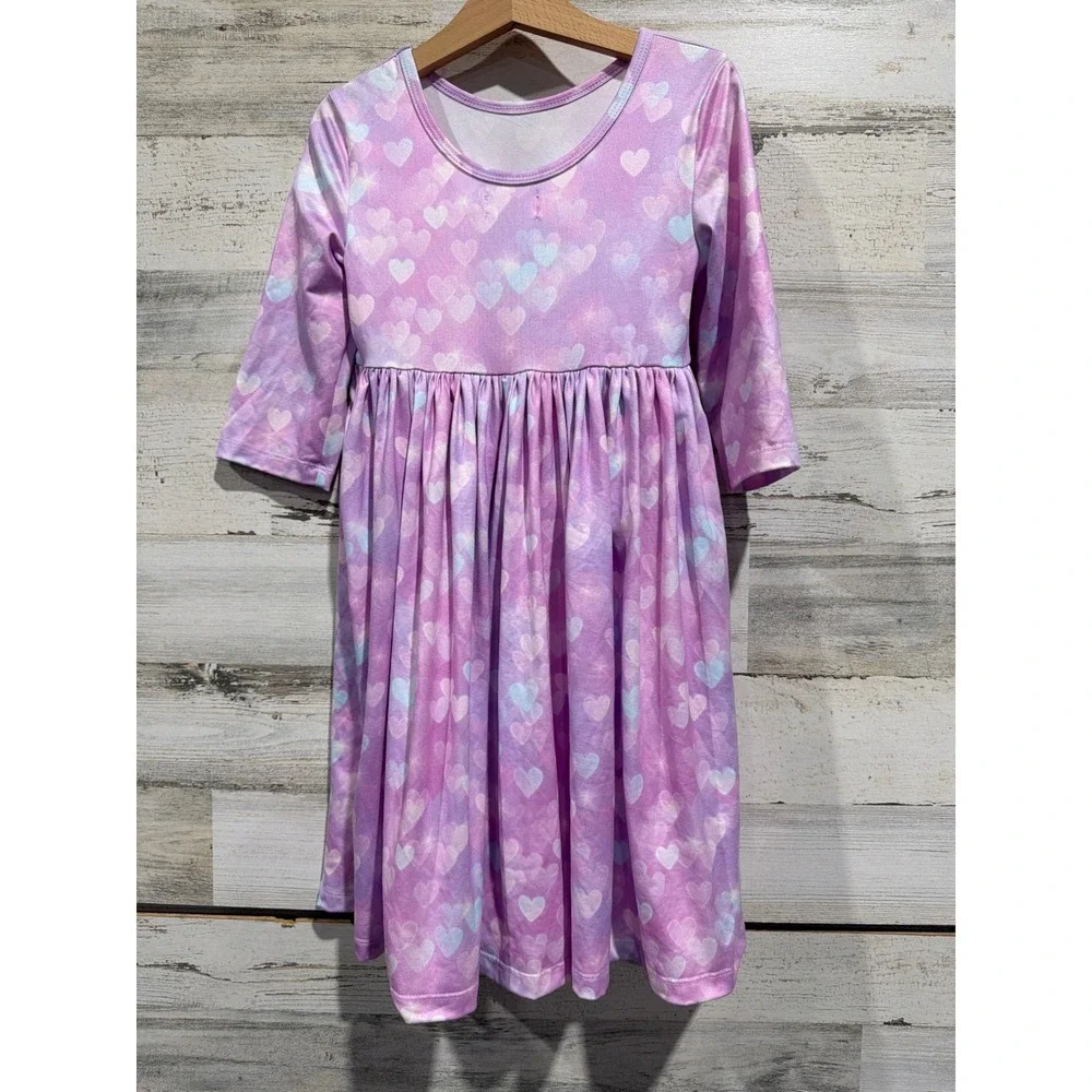 Mila and Rose Dress Girls 5-6 Purple Pastel Heart Print Soft Fairycore Twirl NWT
